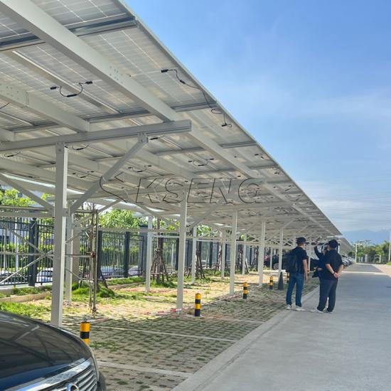 Durable solar carport designed for commercial parking areas.