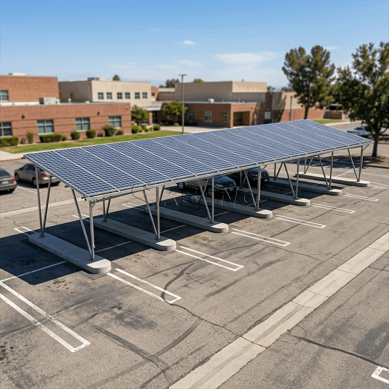 Heavy Duty Carbon Steel Solar Carport Structure for Residential Driveway Use